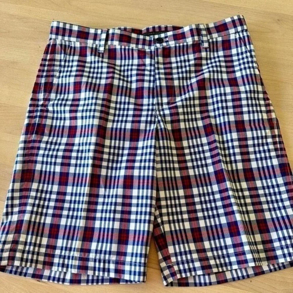 Izod Plaid Shorts Flat Front Casual Everyday Red White Blue‎ Mens Size34